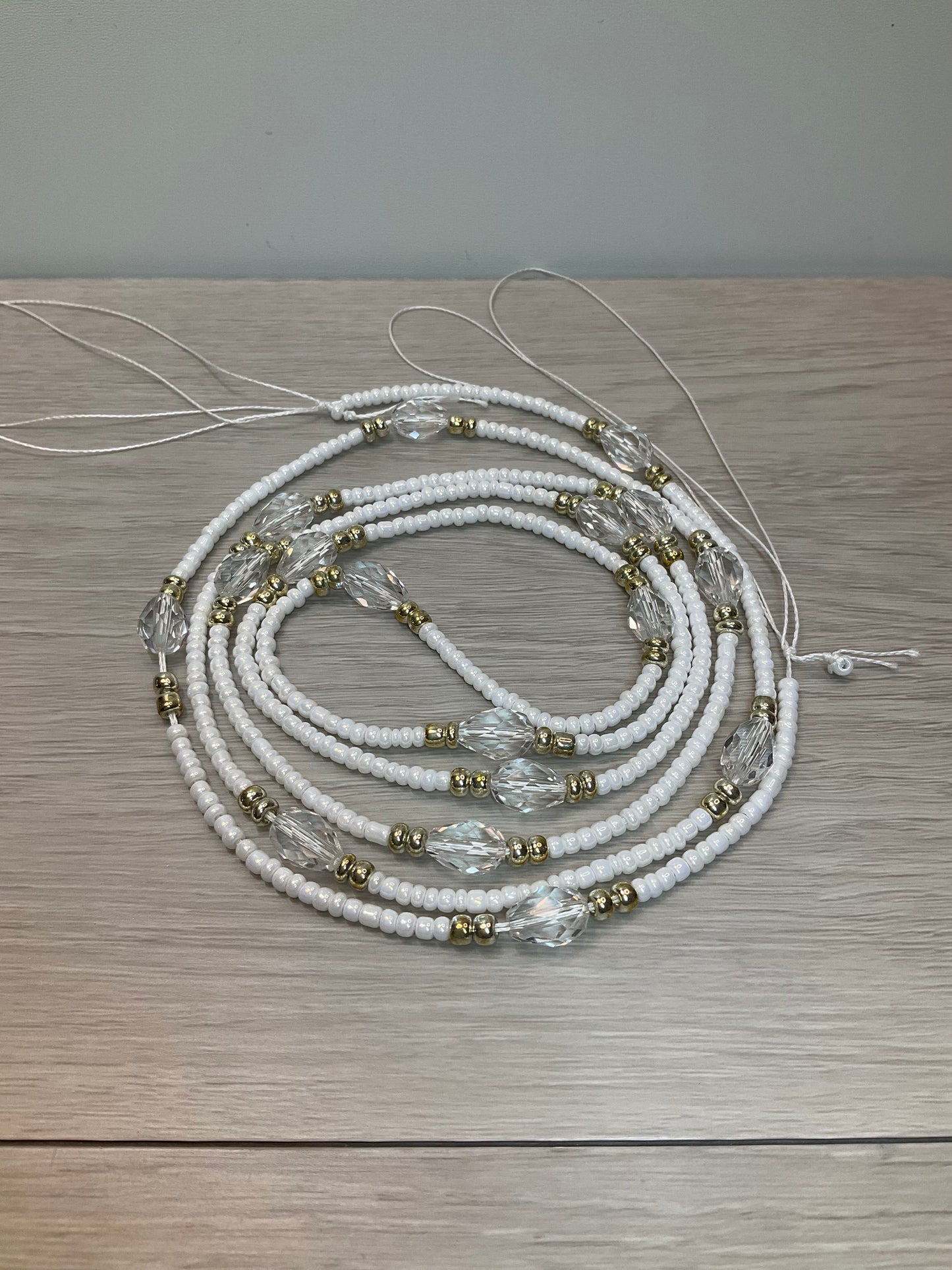 White gold clear waists beads
